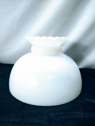 Antique Vintage Opaque White Glass Oil Kerosene Lamp Shade 10 " Fitter