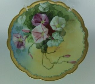 Antique Limoges France Hand Painted Morning Glory Plate Signed Stahl Pickard
