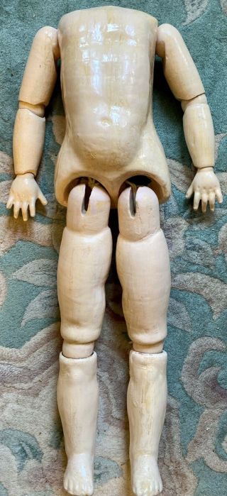 Antique 18” German Fully Jointed Composition Doll Body For Bisque Doll