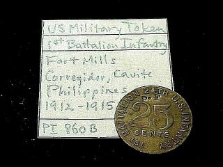 Ft Mills Corregidor Pi 1st Batt 24 Inf Pe Philippines Military Token,  Ex Shipley