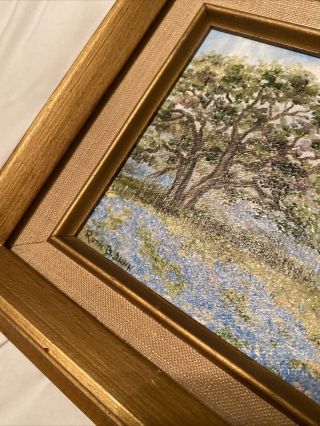vintage framed oil Texas bluebonnet/live Oak landscape - signed Ruth B Nunn 2