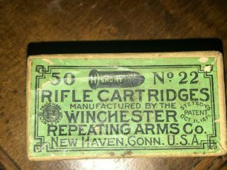 Antique Winchester No.  22 Rifle Cartridges,  Ammo Box,  (empty) H Short