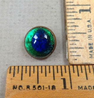 Peacock Eye Antique Dug Button 9,  1800s Foil Under Glass,  Set In Brass,  Small