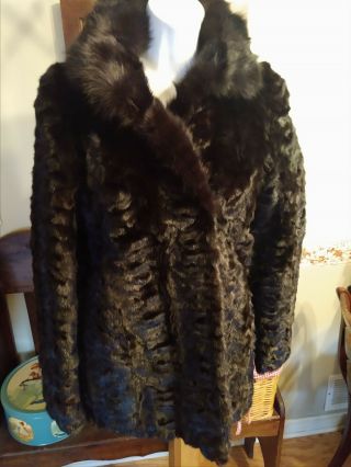 Dasco Black/brown Mink Coat Vintage Womens Size S Hip Length Hook Closure