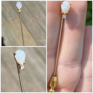 Antique Solid 14k Gold Opal/diamond Pin