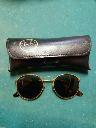 Vintage B&l Ray Ban Bausch & Lomb G15 Gray Round Tortuga Sunglasses W1675 W/case