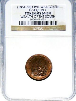 The Wealth Of The South Patriotic Civil War Token R8 NGC MS64 3