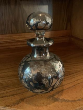 Alvin Cologne - ?? - Antique Perfume Bottle - American Glass Silver Overlay (i)