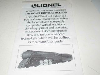 Lionel - Instructions For Operating The Dreyfuss Hudson - Good - M41