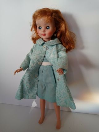 Vintage 1965 Madame Alexander Polly 17 " Doll Auburn Red Hair Blue Dress/overcoat