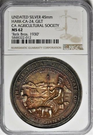 1930 California State Agricultural Society Award Medal Ngc Ms62 Gilt Silver Ca24