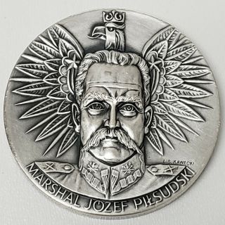1985 Marshal Josef Pilsudski.  999 Silver Large Medallion Medallic Art Co Vm - Jp20