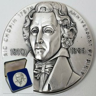 1985 Frederic Chopin Birth.  999 Silver Large Medallion Medallic Art Co Sfr21ma04