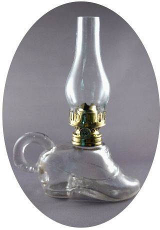 Rare Antique Clear Atterbury Shoe Miniature Oil Lamp,  S1 - 51