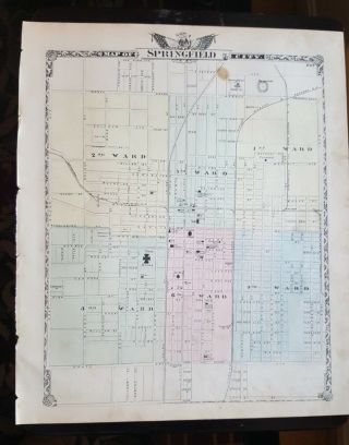 Antique Map - Springfield County Illinois - Warner & Beers/union Atlas Co.  1876