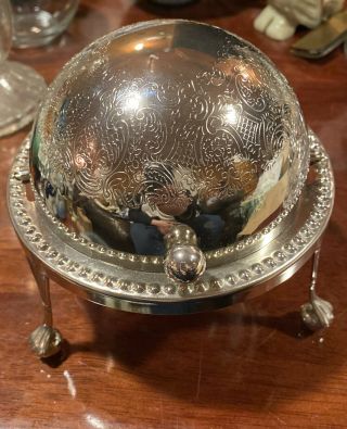 Butter Dish Top Domed Roll Antique Silver Plated Lion Footed Queen Anne