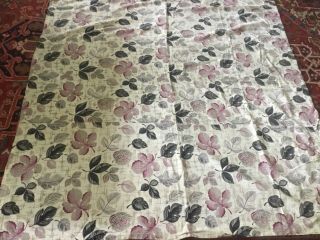 Vintage Barkcloth Fabric Remnant 59 X 65 Off White,  Black,  Pink,  Maroon,  Leaves