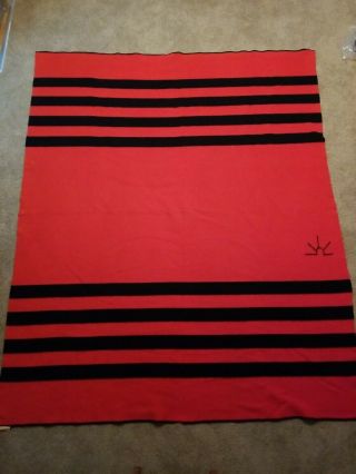 Vintage Baron Wool Blanket Rising Sun Red/black Wollen Mills Utah 50s 88 " X74 "