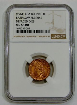(1961) Csa Confederate Bronze Cent Bashlow Restrike - Ngc Ms 65 Rd