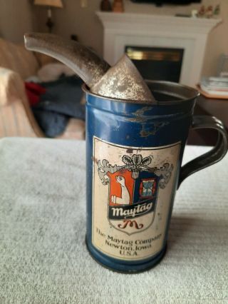 Antique Maytag Fuel Mixing Can Hand Soldered With Spout Vivid Colors & Graphics