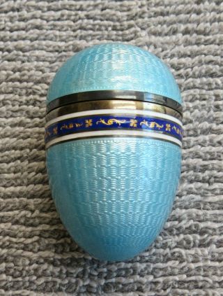 Antique American Sterling Silver Guilloche Light Blue Enamel Egg Sewing Etui