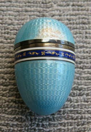 Antique American Sterling Silver Guilloche Light Blue Enamel Egg Sewing Etui 2