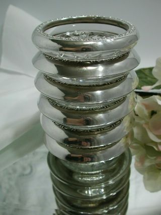 Vintage Set Of 6 Amston 144 Rogers Sterling Silver Rim Glass Coasters