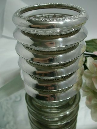 Vintage Set of 6 Amston 144 Rogers Sterling Silver Rim Glass Coasters 2