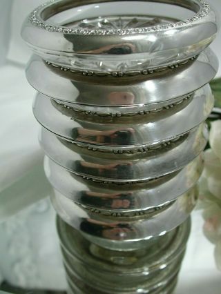 Vintage Set of 6 Amston 144 Rogers Sterling Silver Rim Glass Coasters 3
