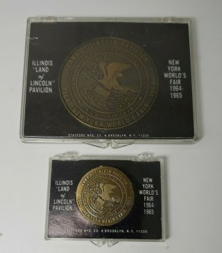 Set 2 1964 - 65 York Worlds Fair Land Of Lincoln Pavilion Medal Small & Large
