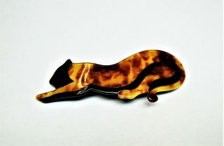 Vintage Lea Stein Paris Tortoise / Black Stretch Panther Cat Pin Brooch Ex Cond