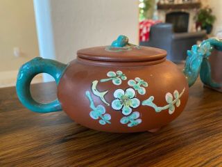 Antique Chinese Republic Yixing Zisha Clay Enamel Teapot