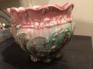 Large Antique Weller Pottery Jardiniere Pink And Green Colors