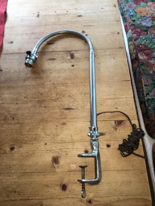 Vintage Ajustco Light Articulating Arm Industrial Light Chrome,  Clamp On