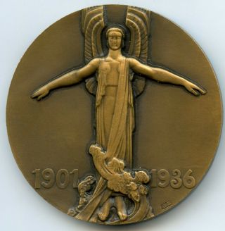 France Aviation Jean Mermoz Pilot Bronze Art Deco Medal By Blin 59mm 115g