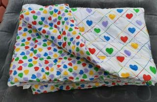 Vintage Rainbow Hearts Twin Size Comforter 80s Kids Bedding Quilt 70x88 2