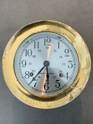 Vintage Seth Thomas Heavy Brass Ships Bells Chime Clock W/key Maritime