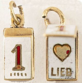 14kt Yellow Gold Enamel Book Moveable Pages Charm " 1 Lieb "