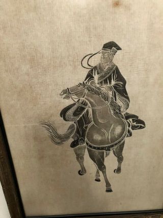 ANTIQUE - CHINESE - STONE RUB - EMPEROR ON HORSE - FRAME - RARE 3