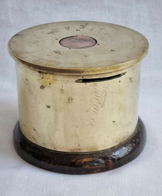 Antique Wwi Trench Art 1918 Brass Shell Case Money Box 4 3/4 Inch Wide Open End