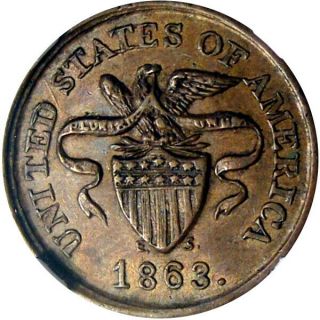 United States Of America Eagle On Union Shield Patriotic Civil War Token R8 Ngc
