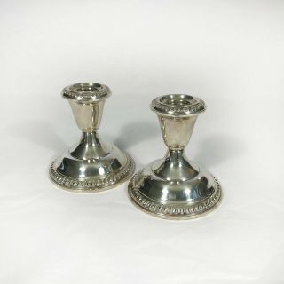 Pair Empire Weighted Sterling Silver Candlesticks Candle Holders 3 1/4 " Set 1