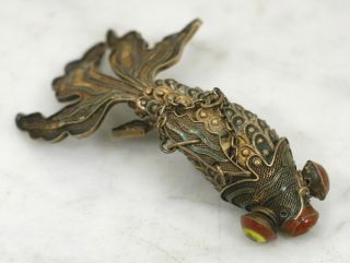 Antique Chinese Sterling Silver Enamel Articulated Koi Fish Pendant Charm