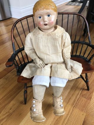 Antique Martha Chase Oil Cloth Doll 20 Inches Adorable Little Girl :)