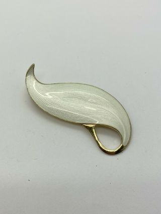 Antique Finn Jensen Norway White Guilloche Enamel Leaf Sterling 925 Brooch Pin