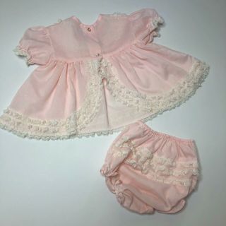 Vintage Baby Dress Two Piece Toddletime 80s 12 Months Flyaway W Bloomers Lace