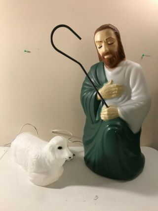 Vintage Empire Blow Mold Nativity Shepard Lamb Sheep Box Religious Illuminated