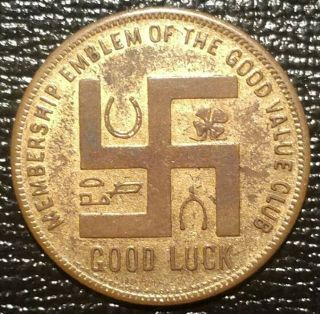 1924 Sullenberger Live Hatter York Pa Good Luck Swastika Token Coin Medal