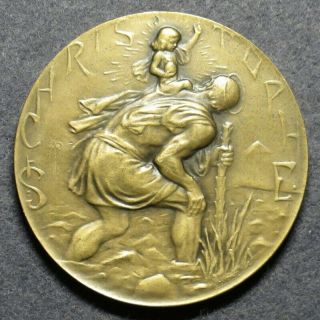 Swiss Art Nouveau Medal St.  Christopher By Huguenin (ca.  1910)
