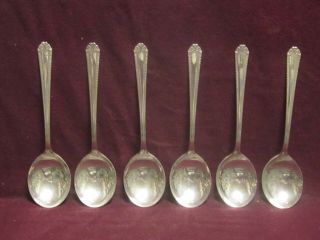 6pc 1930 Silverplate National Silver Co Shirley Gumbo Soup Spoon 7 " No Mono